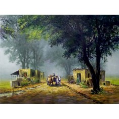 Hanif Shahzad, Foggi Village, 27 x 36 Inch, Oil on Canvas, Landscape Painting, AC-HNS-102